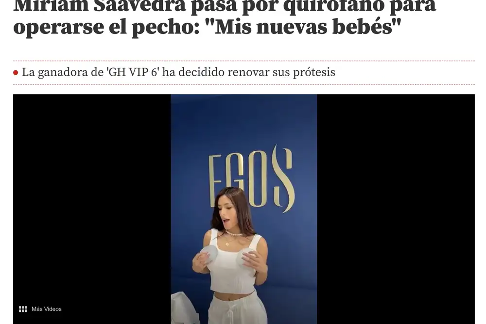 En Mundo Deportivo y Telecinco: Miriam Saavedra se somete a operación de pecho
